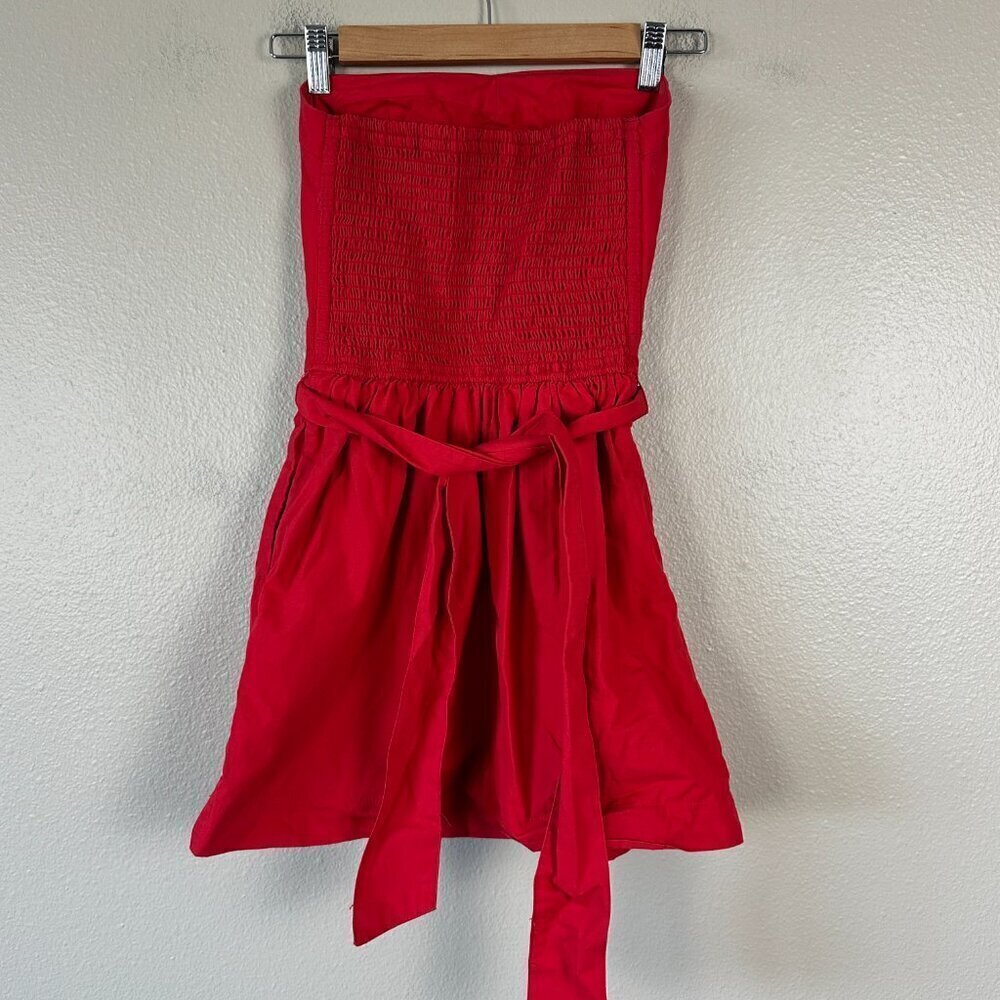 Abercrombie & Fitch Mini Strapless Dress Smocked Bold Cocktail Red Women's Small - Picture 4 of 5